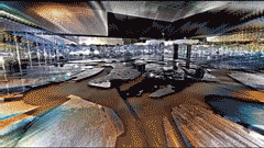 a virtual simulation of an interior covered in mirrors