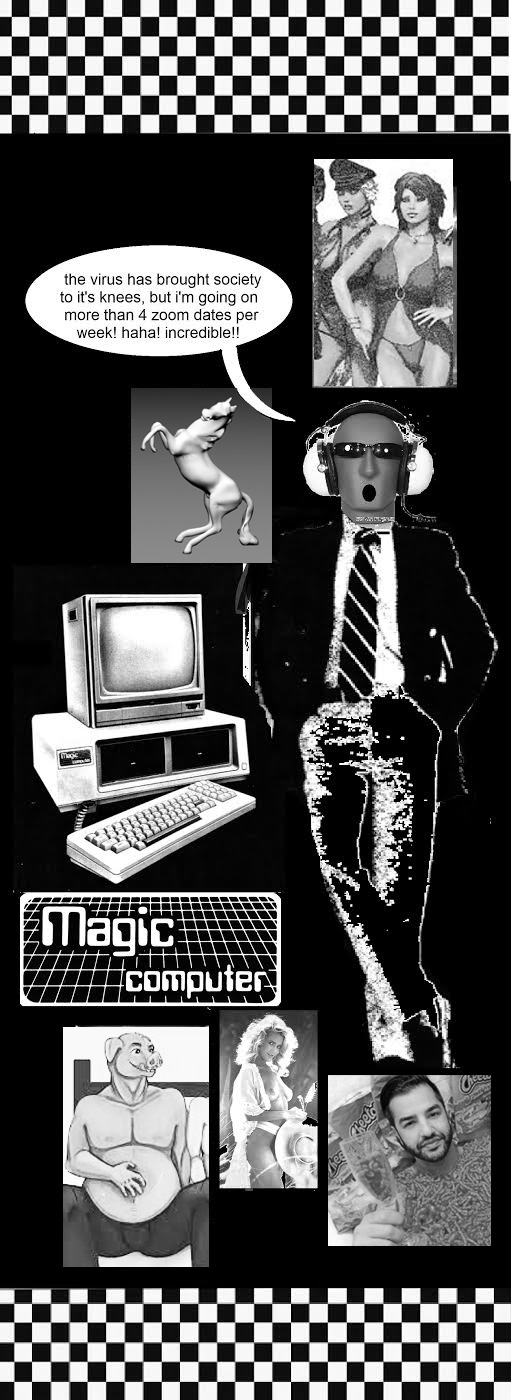 a retro collage that says 'magic computer' about internet dating
