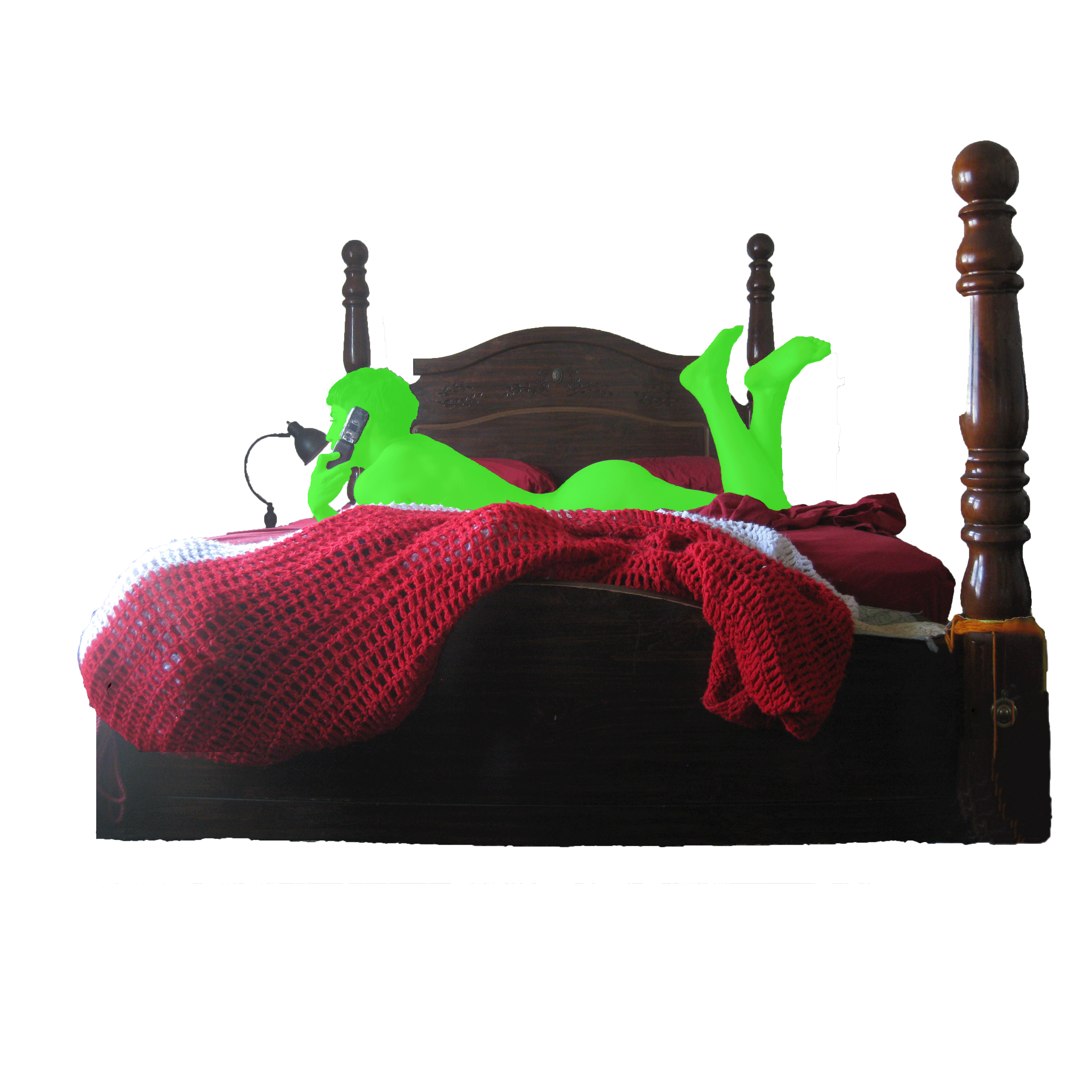 a green figure on a wooden bed animated flashing