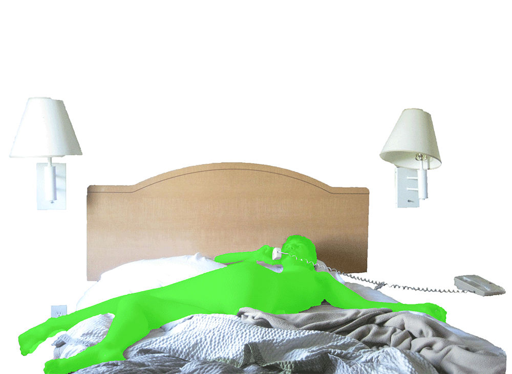a green figure on a modern bed animated flashing