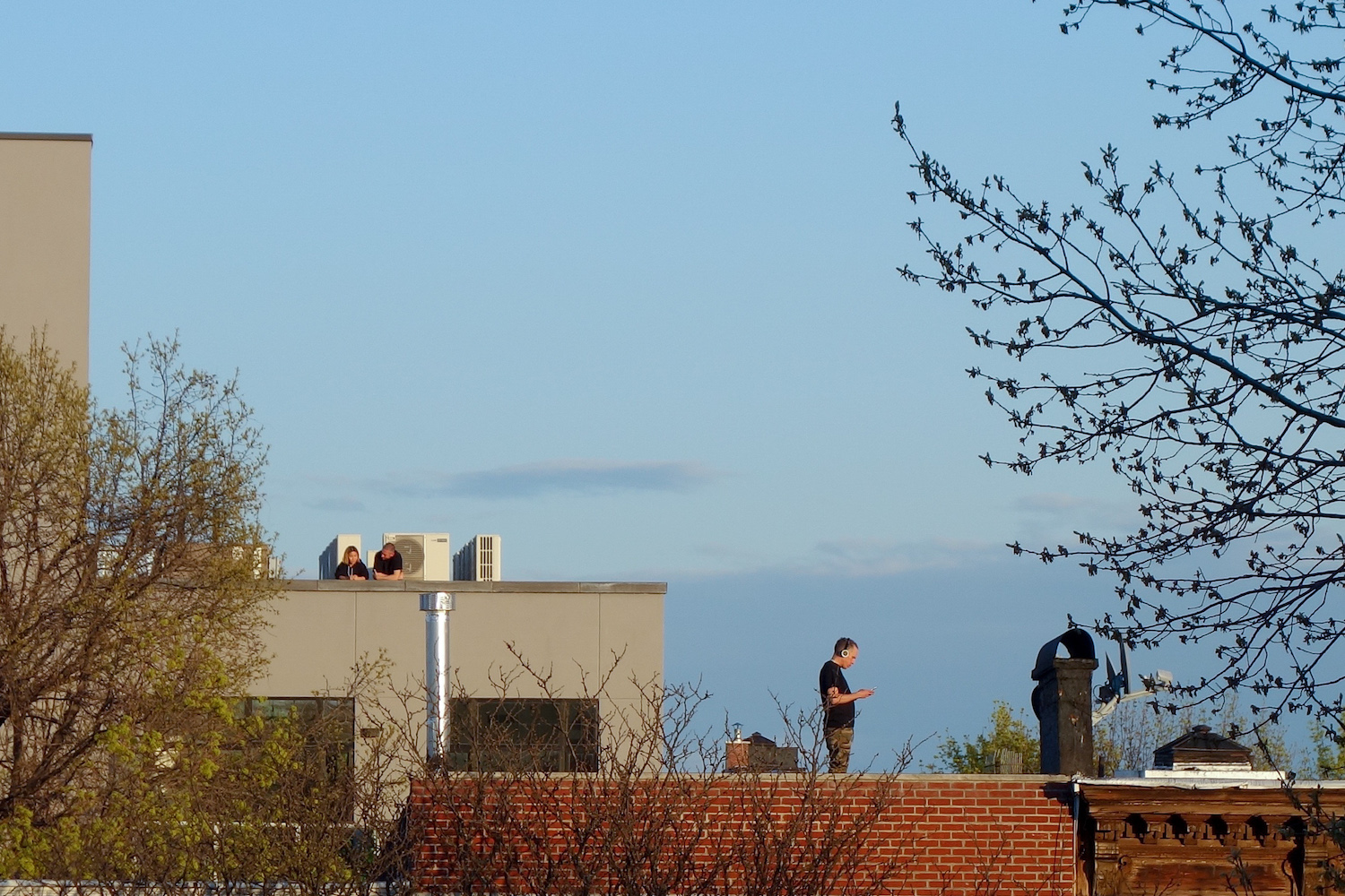photo of people on rooftop talking on cellphones